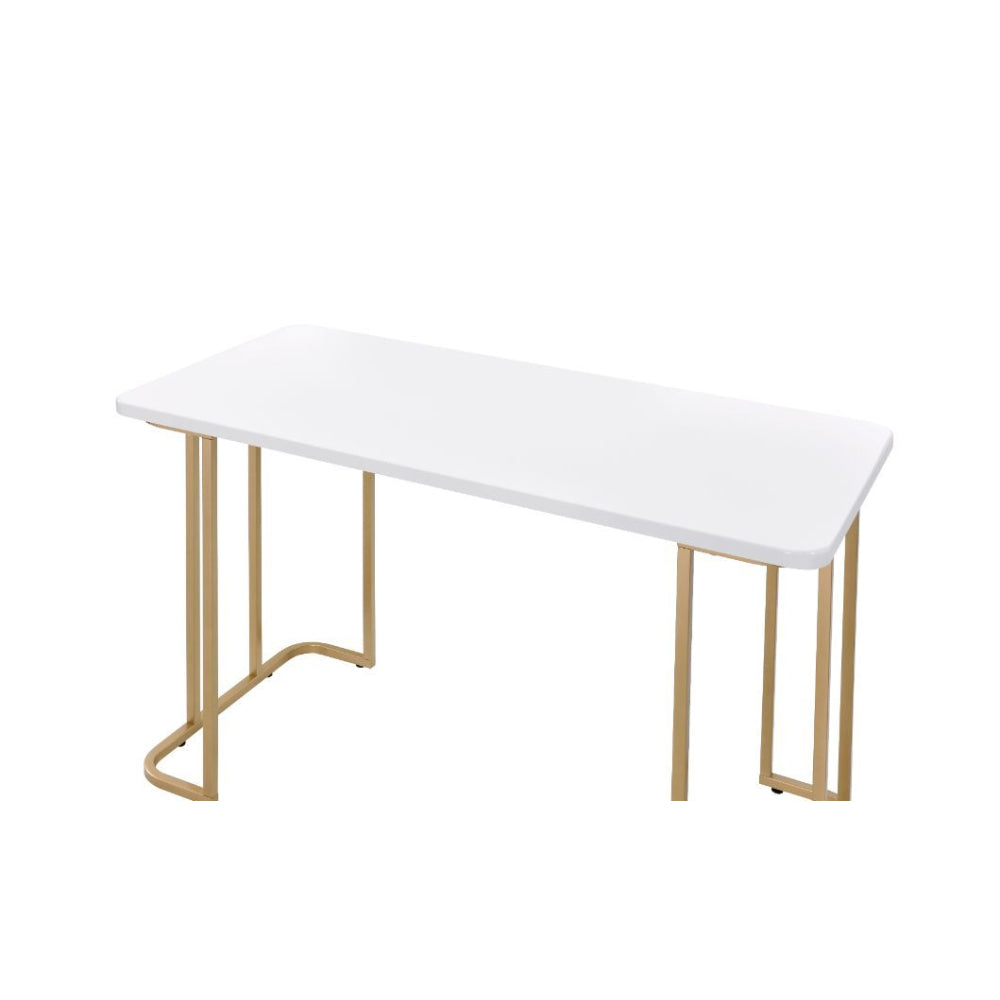 Rosy Brown Rectangular Writing Desk With Metal Square Tube White & Gold Finish BH93102
