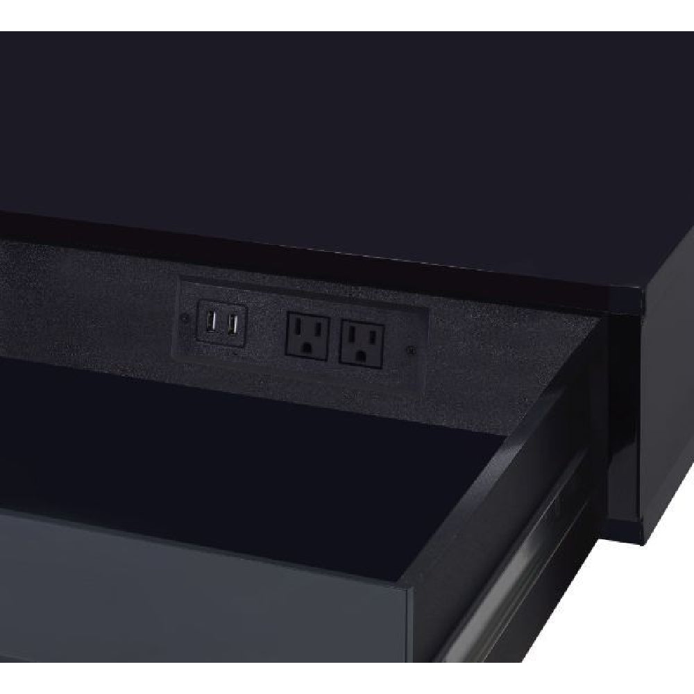 Rectangular Built-in USB Port & Plug Writing Desk With 2 Drawers Black & Gold Finish BH93104