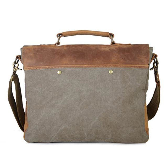 Slate Gray 14" Leather Canvas Laptop Satchel Briefcase/Messenger Bag for Men