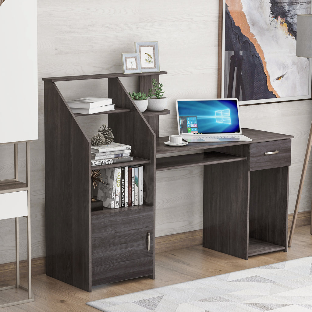 Dark Slate Gray Multi-Functions Computer Desk with Cabinet Home Office