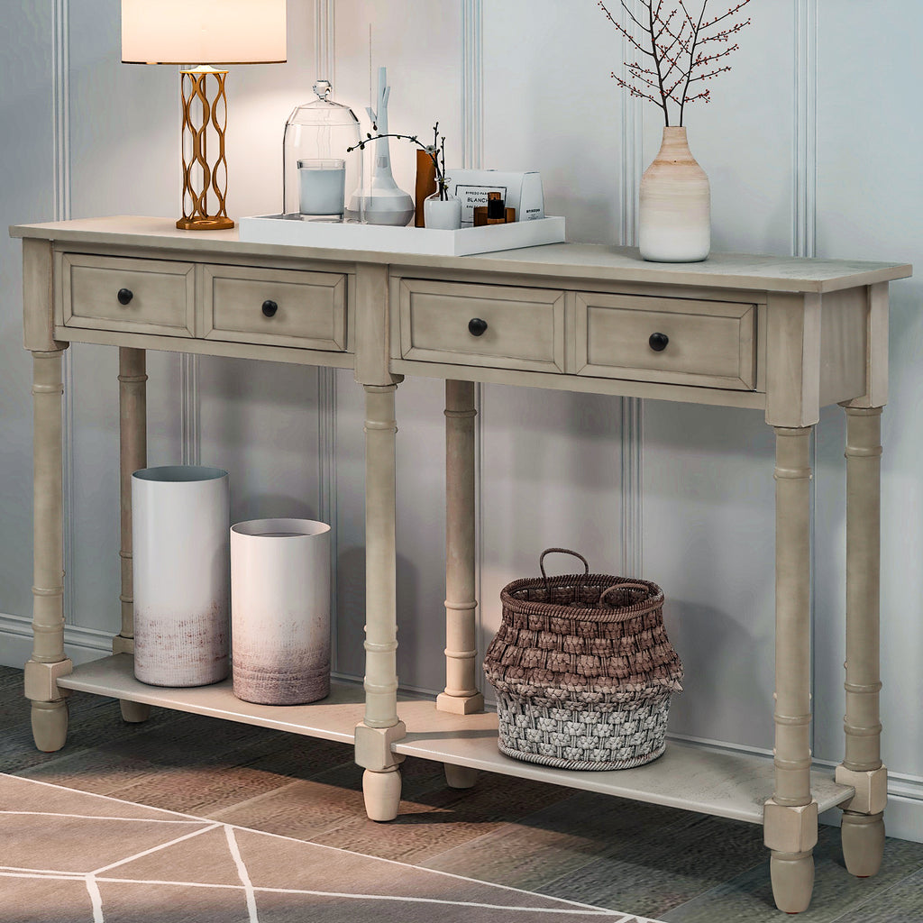 Dim Gray Console Table Sofa Table with Two Storage Drawers and Bottom Shelf