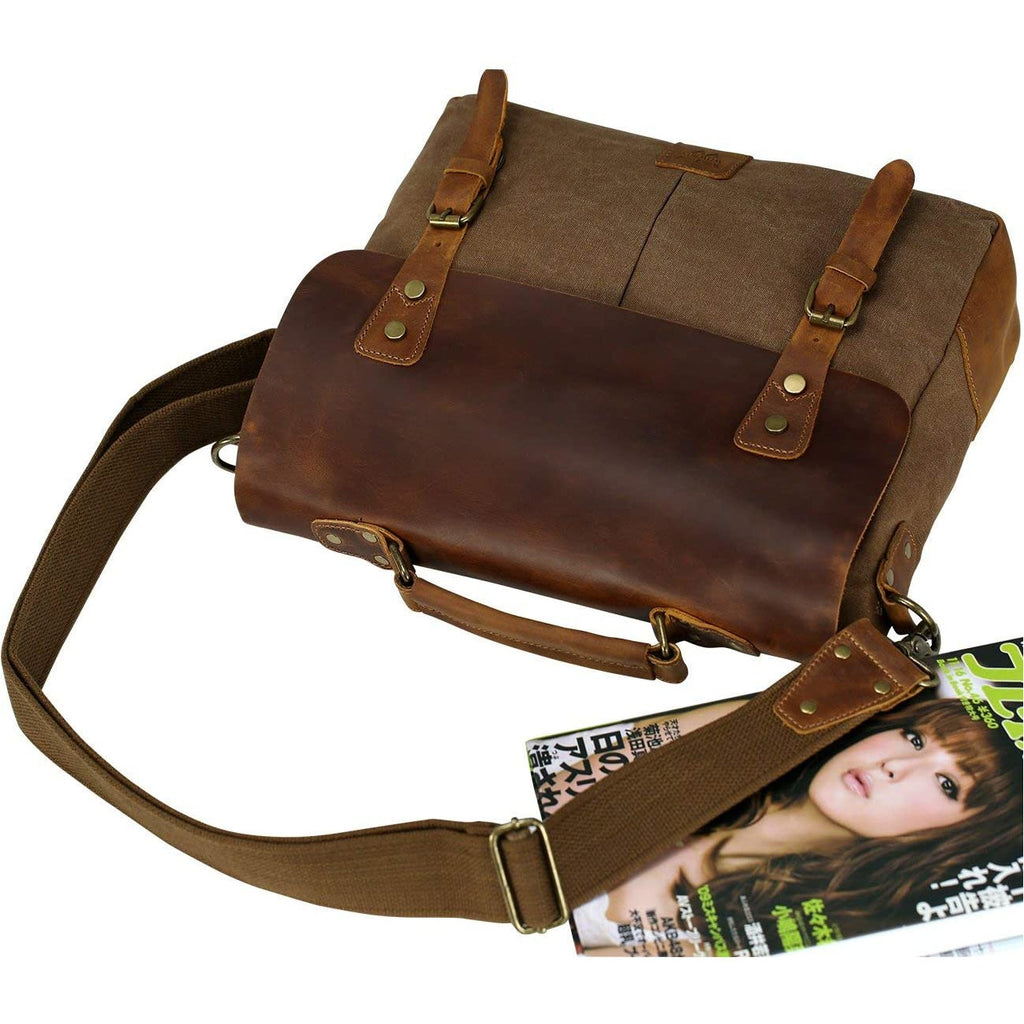 Dark Slate Gray 14" Leather Canvas Laptop Satchel Briefcase/Messenger Bag for Men