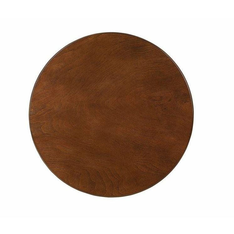 Saddle Brown Aberta Round Top Side Table With Bottom Shelf