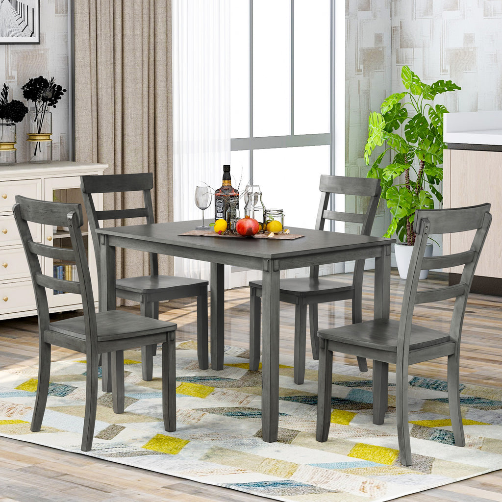 White Smoke 5 Counts - Kitchen Dining Table Set Wood Table and Chairs Set ST000011