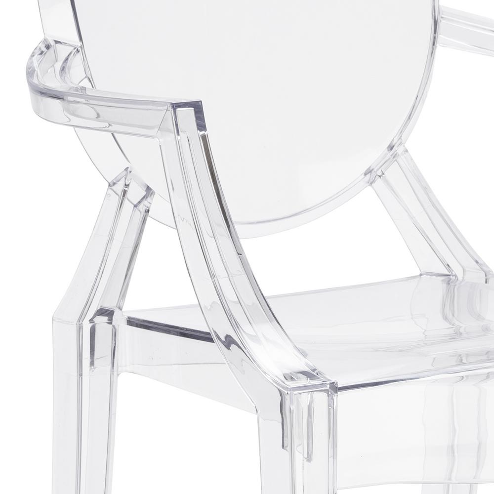 Gray Dining Side Ghost Chair with Arms in Transparent Crystal Set of 4