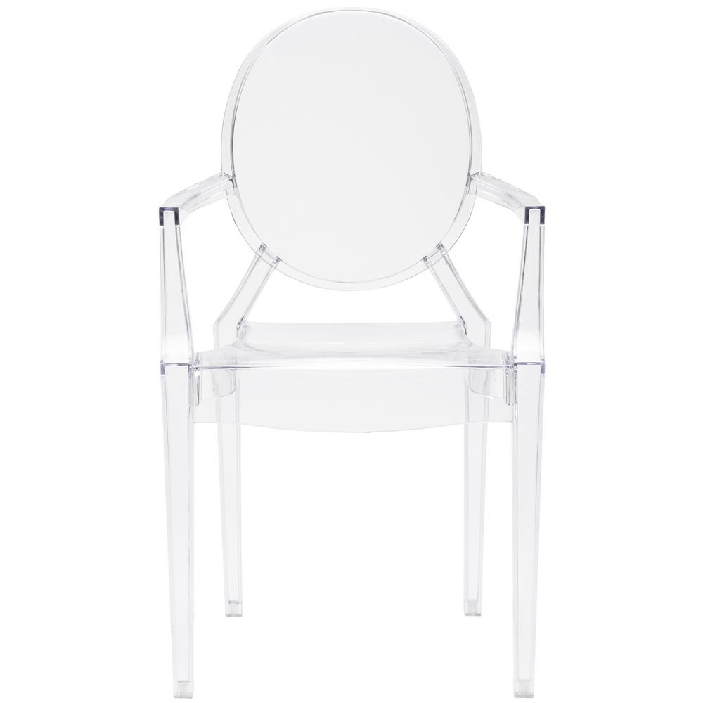 White Smoke Dining Side Ghost Chair with Arms in Transparent Crystal Set of 4