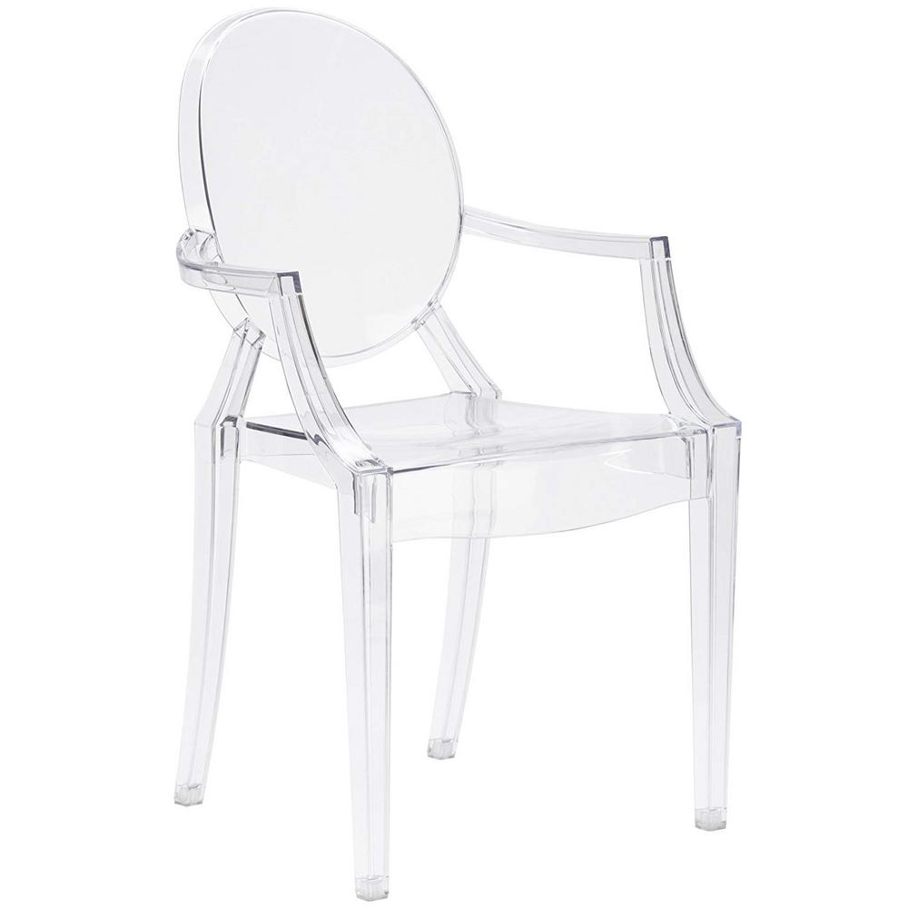 Lavender Dining Side Ghost Chair with Arms in Transparent Crystal Set of 4