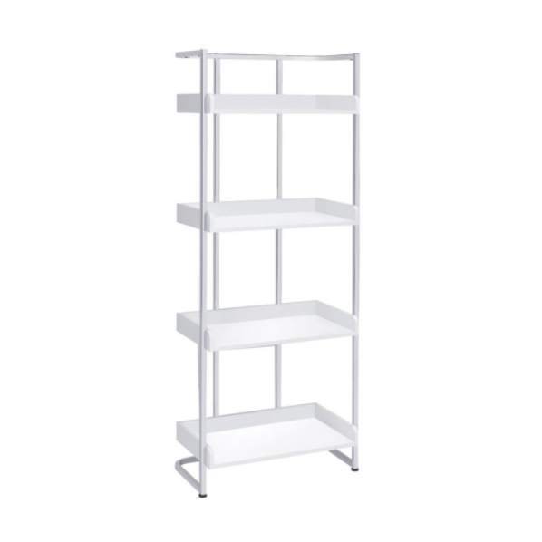 White Smoke Coaster_803402 White High Gloss Wood/Chrome Metal Bookcase (4-Shelf)