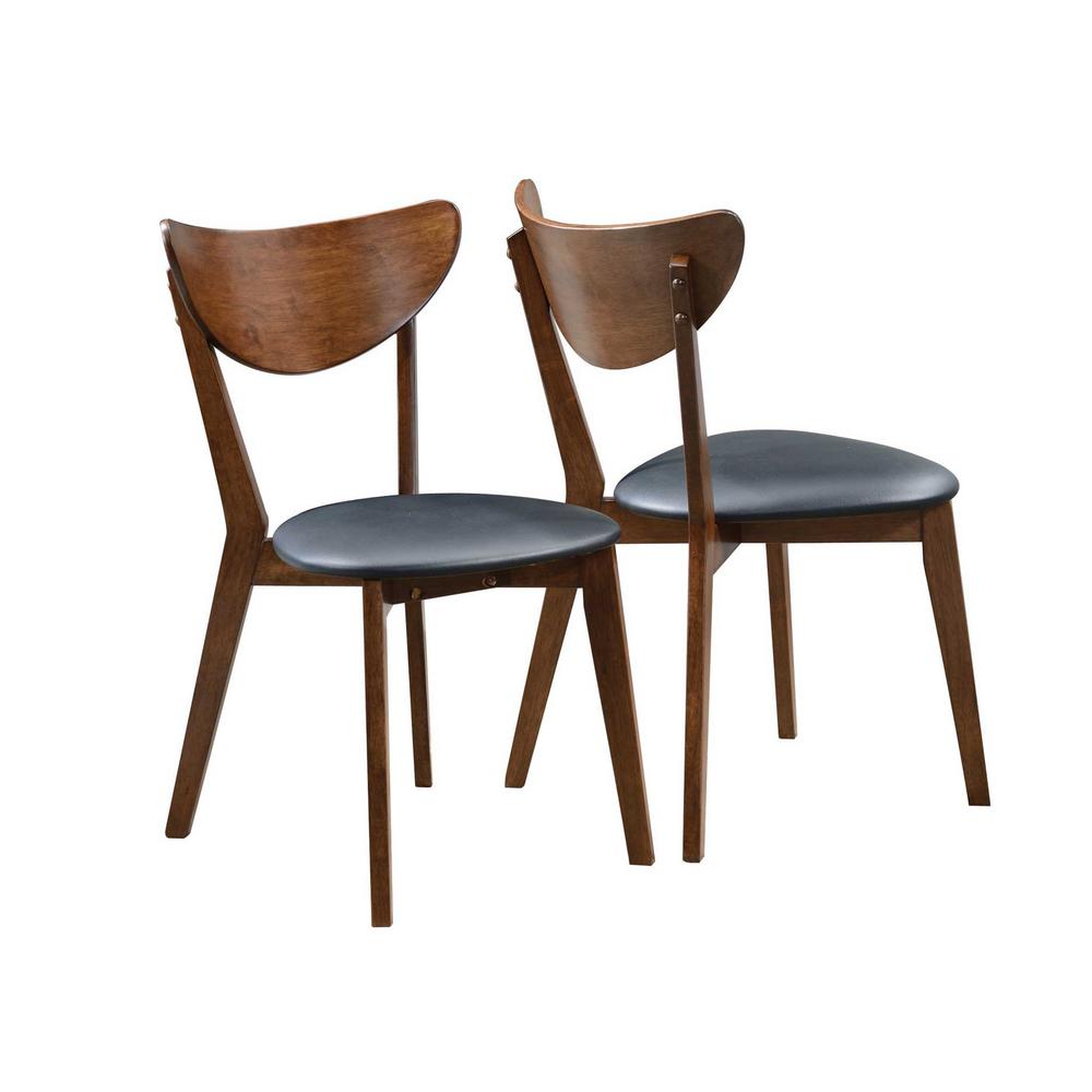 Mid-Century Dark Walnut Dining Side Chairs With Curved Back Cushion - 2 Count