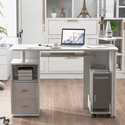 Gray Home Office Computer Desk Table with Keyboard Tray and Drawers