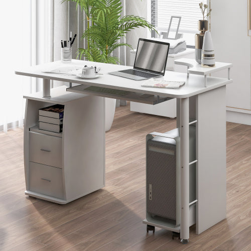 Dark Slate Gray Home Office Computer Desk Table with Keyboard Tray and Drawers