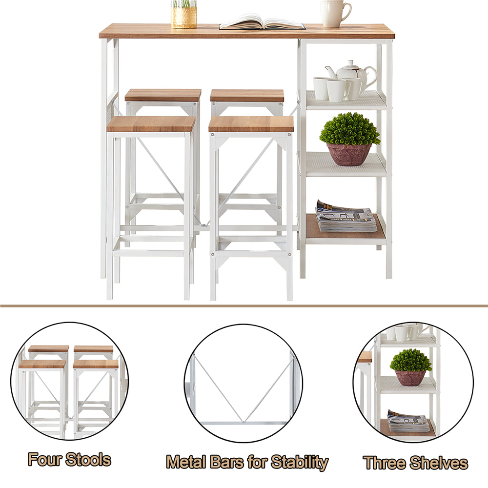 5 Counts - Counter Height Set Dining Table with 4 Backless Bar Stools for Home White