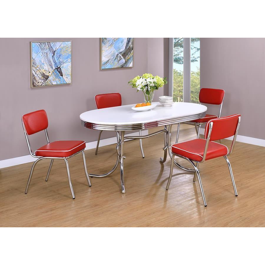 Dark Gray Coaster | 5pc Retro Oval Glossy White Dining Table And Open Back Cushion Dining Side Chairs