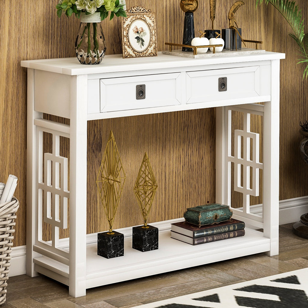 Sienna Console Table with 2 Drawers and Bottom Shelf