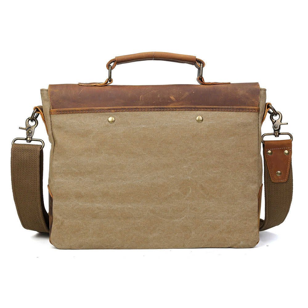 Rosy Brown 14" Leather Canvas Laptop Satchel Briefcase/Messenger Bag for Men