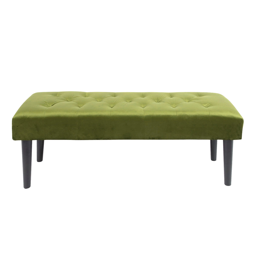 Dark Olive Green Mid-Century Microfiber Button Tufted Ottoman Bench Seat Footstool Bench