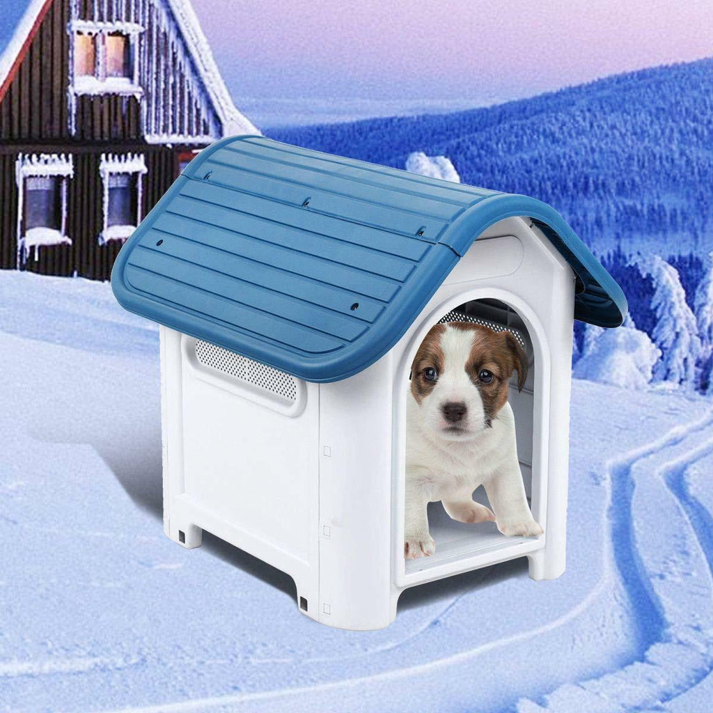 Steel Blue Waterproof Plastic Dog Cat Kennel Puppy House Indoor Outdoor Pet Up to 20LB