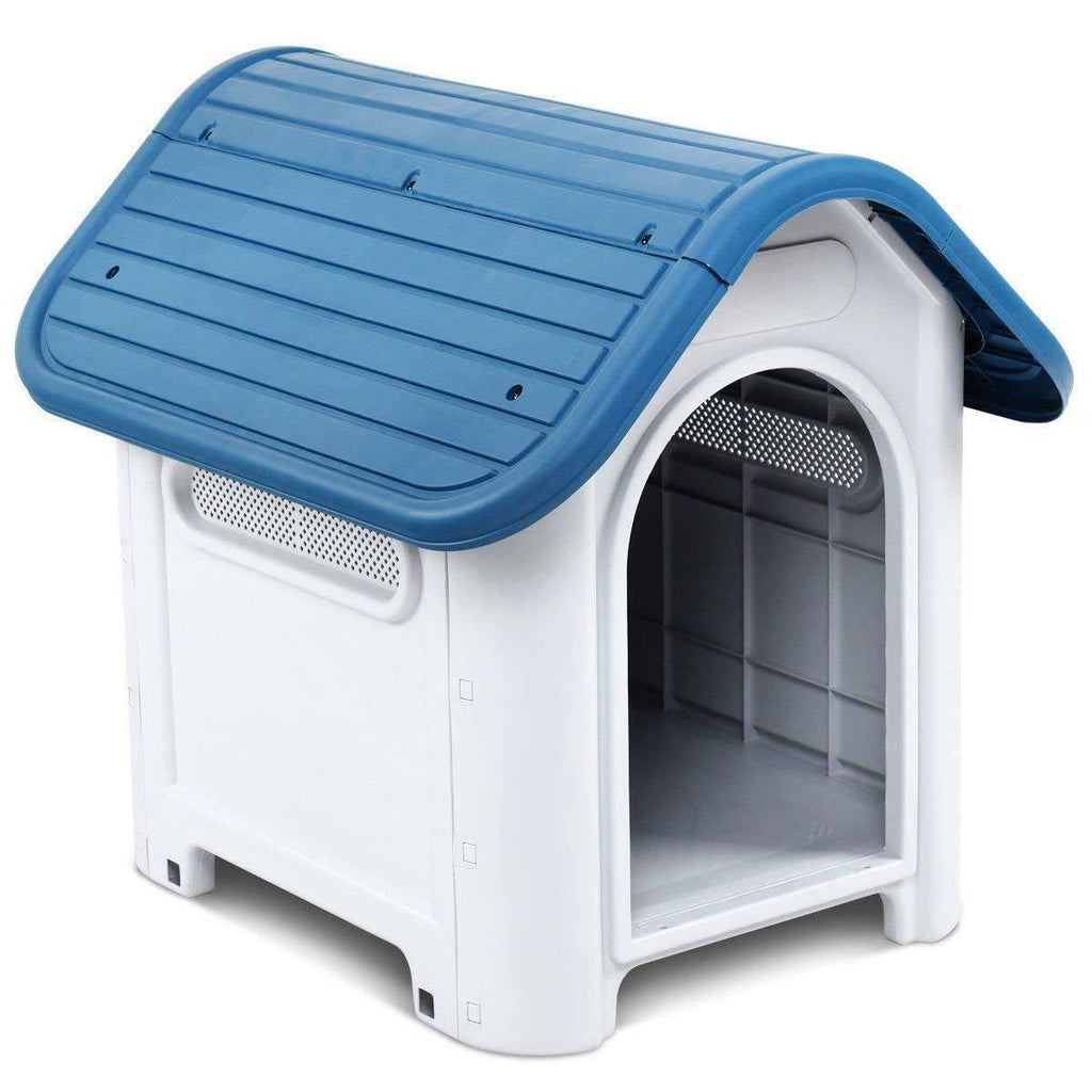 Steel Blue Waterproof Plastic Dog Cat Kennel Puppy House Indoor Outdoor Pet Up to 20LB