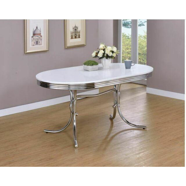 Light Gray Coaster | 5pc Retro Oval Glossy White Dining Table And Open Back Cushion Dining Side Chairs