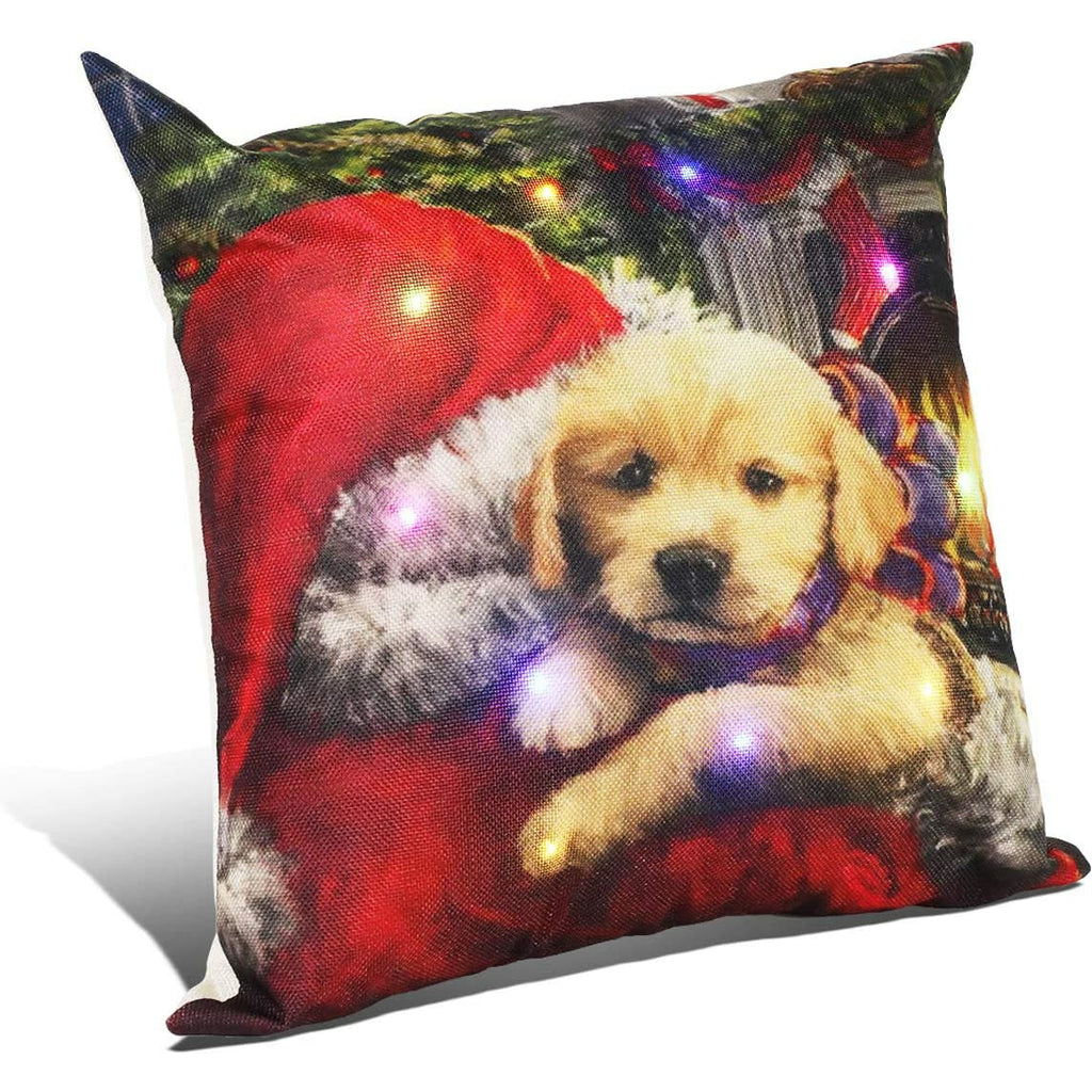 Sienna Christmas Throw Pillow Covers Decorative LED Light Up _Cat Kitty Puppy Dog Flag (Set of 4)