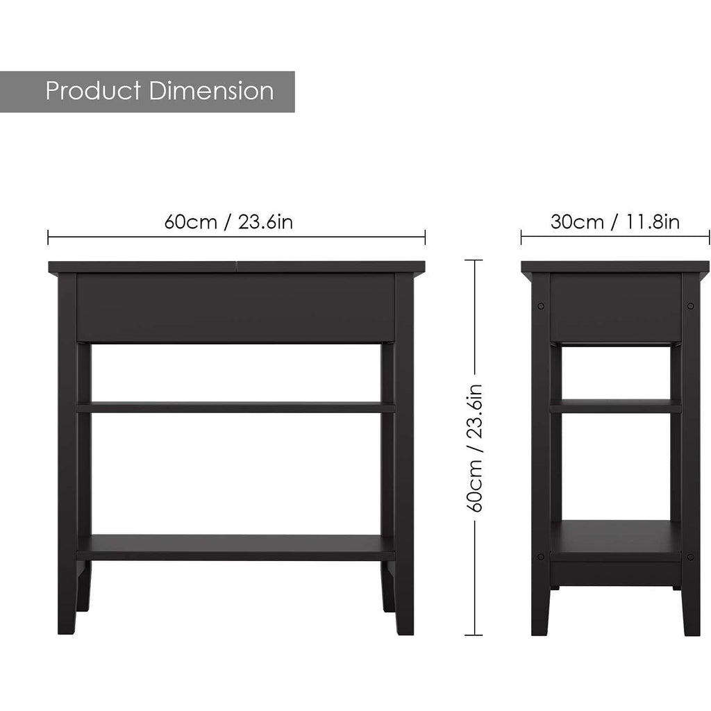 Dark Slate Gray Modern Rectangle Nightstand with Flip Top 2-Tier Storage Shelves, Side Table(Dark Brown)