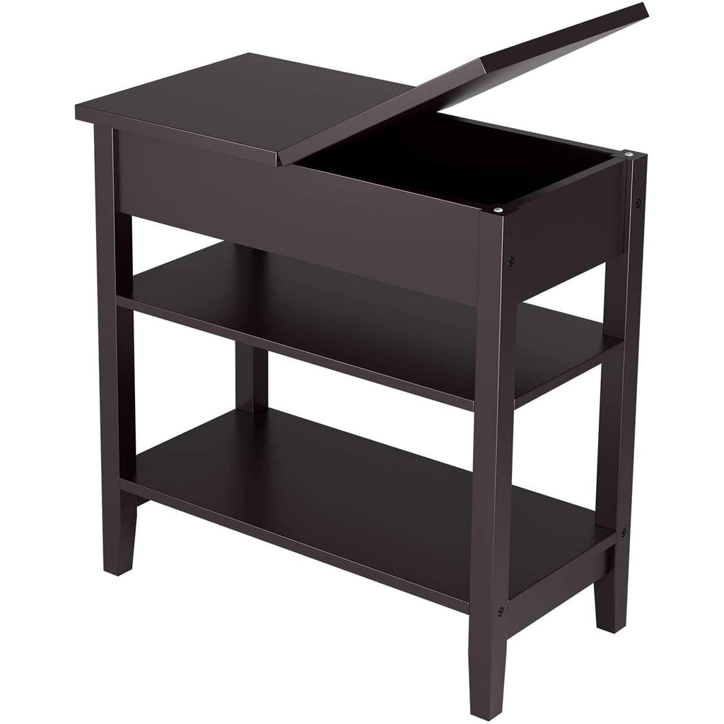 Dark Slate Gray Modern Rectangle Nightstand with Flip Top 2-Tier Storage Shelves, Side Table(Dark Brown)