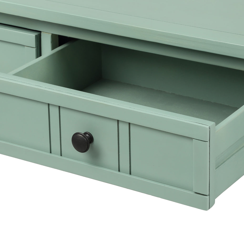 Dark Sea Green Console Table Traditional Design with Two Drawers and Bottom Shelf Acacia Mangium