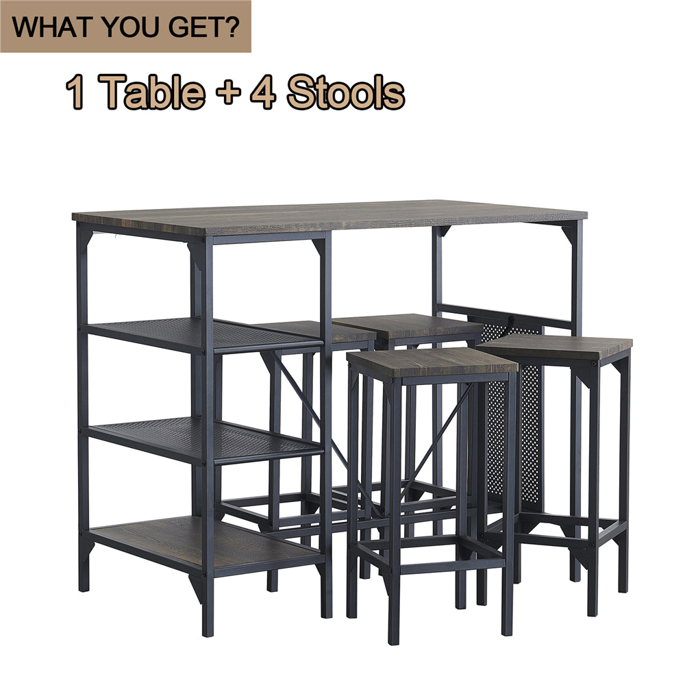 5 Counts - Counter Height Set Dining Table with 4 Backless Bar Stools for Home Black